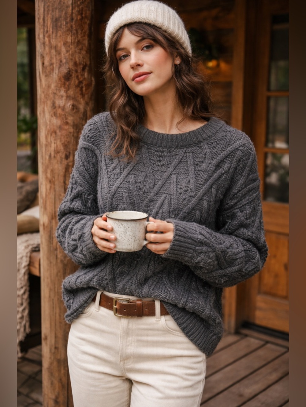 Free People Isla Cable Stitch Tunic Sweater Gray XS Shaded Rock Chunky Knit G